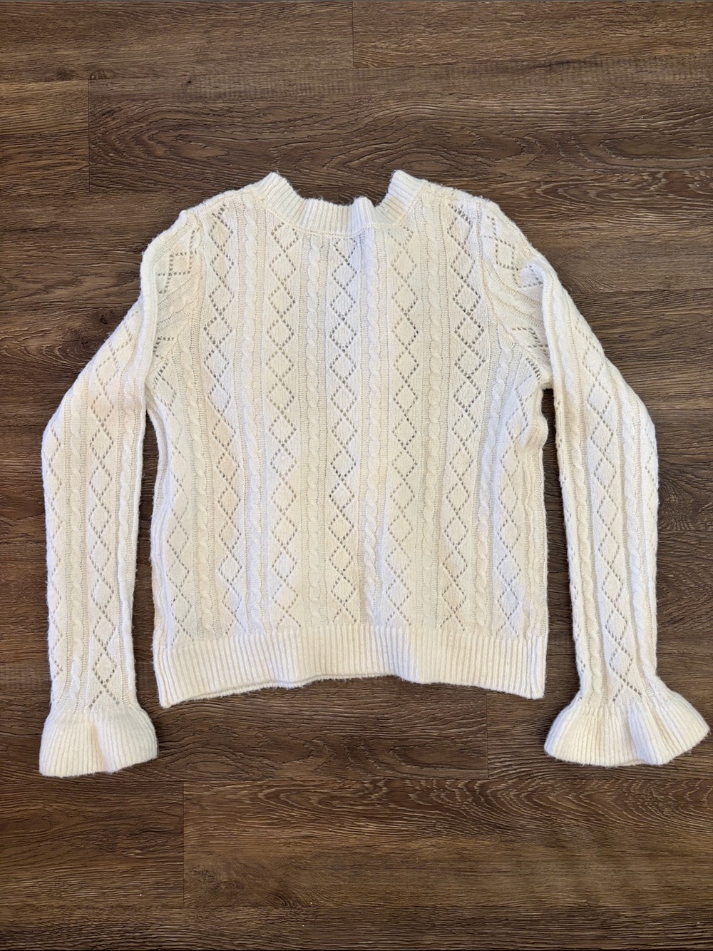 Francesca's Collections white Ruffled Cable-Knit Sweater - Picture 4 of 4